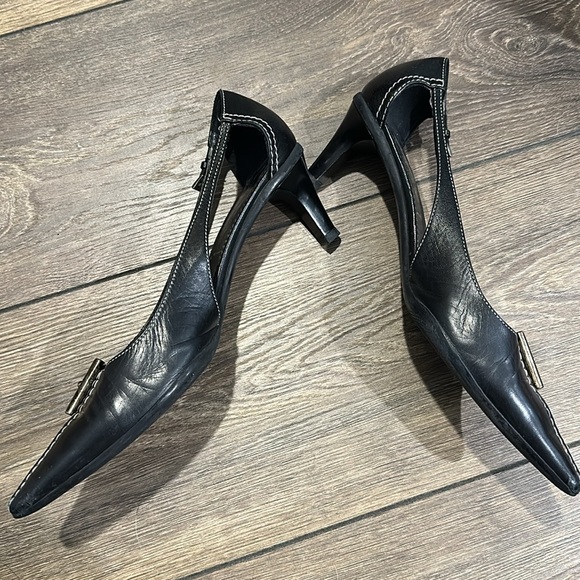 PRADA VINTAGE Pointed Toe Buckle Kitten Heel Slingback Mule Size 36 - Picture 6 of 8